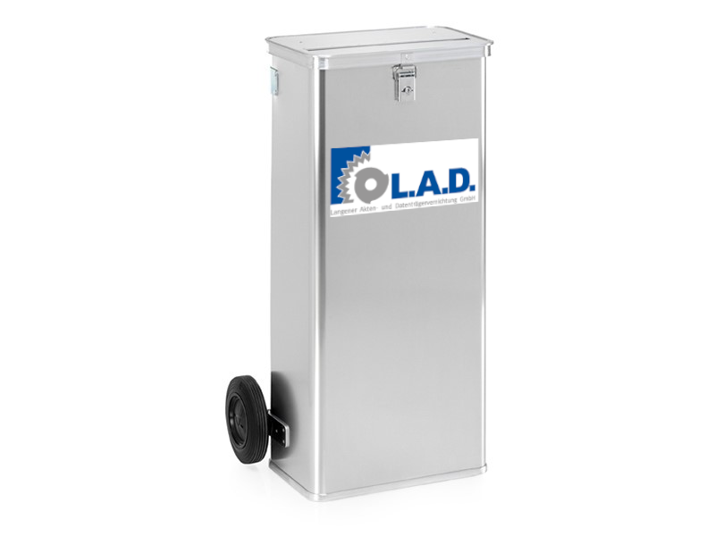 Silberner 120 Liter Alu Sicherheitsbehälter für Aktenvernichtung